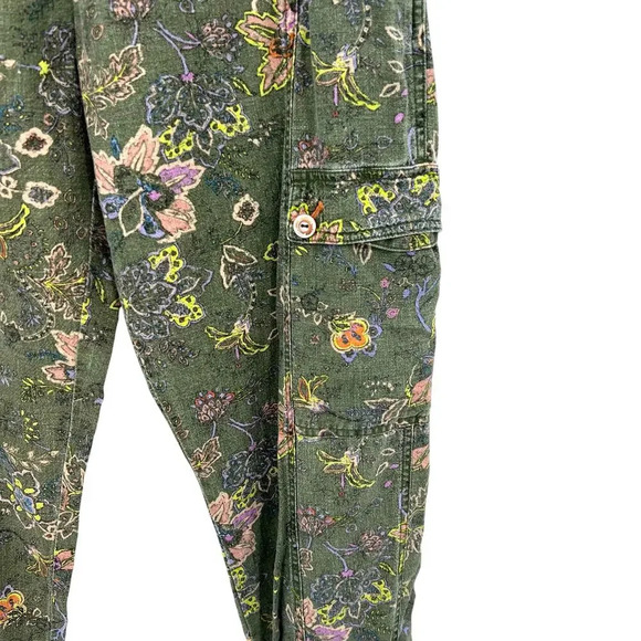 Anthropologie Classic Seamed Joggers Pants Floral Linen Blend‎ Green Size Large - Picture 6 of 14